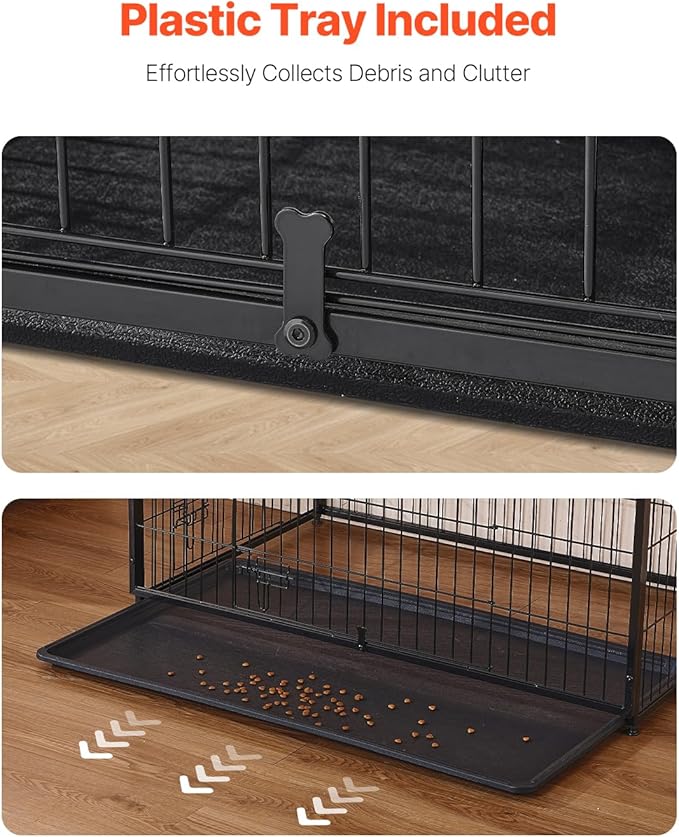 VEVOR 33" Dog Crate Furniture, Dog Kennel Furniture with Double Doors, 2-in-1 Decorative Wooden Dog Crate with Removable Tray, Dog Crate End Table Hold up to 45 lbs for Small, Medium Dogs Brown