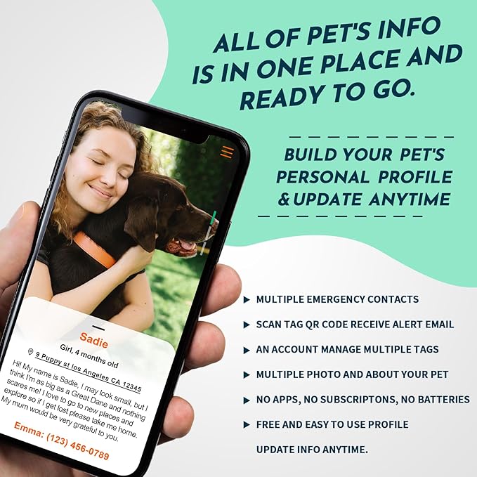 MYLUCKYTAG Silent Silicone QR Code Pet ID Tags Dog Tags - Pet Online Profile - Scan QR Receive Instant Pet Location Alert Email
