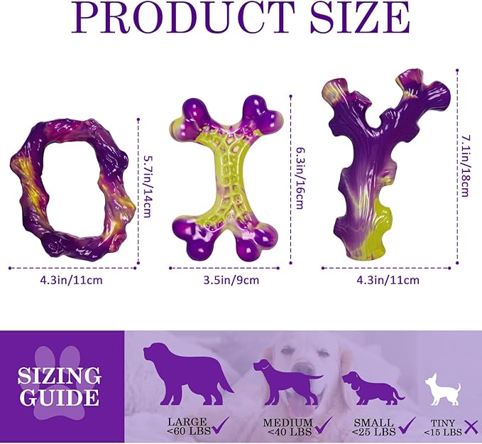 Tough Dog Toys for Aggressive Chewers 3 Pack Chew Toys for Large Dogs, Indestructible Dog Toy for Aggressive Chewers Large Breed, Dog Toys to Keep Them Busy