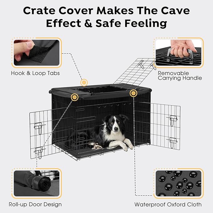 Veehoo 36 inch Dog Crate for Large Dogs with Three Doors & Cover-Metal Wire Dog Cage Kennels & Houses for Puppy&Cat, Indoor Outdoor Collapsible Metal Contour Dog Crate Kennels Kit with Removable Tray