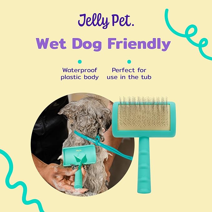 Jelly Pet Universal Slicker Brush for Dogs, Dog Grooming Brush, Remove Tangles and Dead Undercoat, Tuffer Than Tangles, Maltese Shi-Tzu Poodle Bichon, Firm Pins, Teal, Small