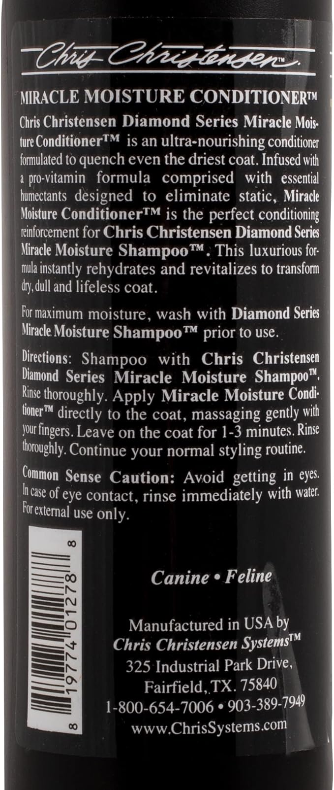 Chris Christensen Miracle Moisture Shampoo and Conditioner Bundle: Diamond Series Miracle Conditioner, Deep Hydration, 16 oz. - Diamond Series Miracle Shampoo, Strengthen Coat, 16 oz.