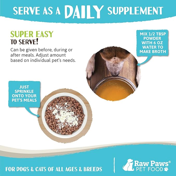 Raw Paws Chicken Bone Broth for Dogs & Cats, 6-oz - Made in USA - Dog Food Topper - Bone Broth Protein Powder for Dogs, Powdered Bone Broth for Dogs, Bone Broth for Cats, Dog Gravy Topper for Dry Food
