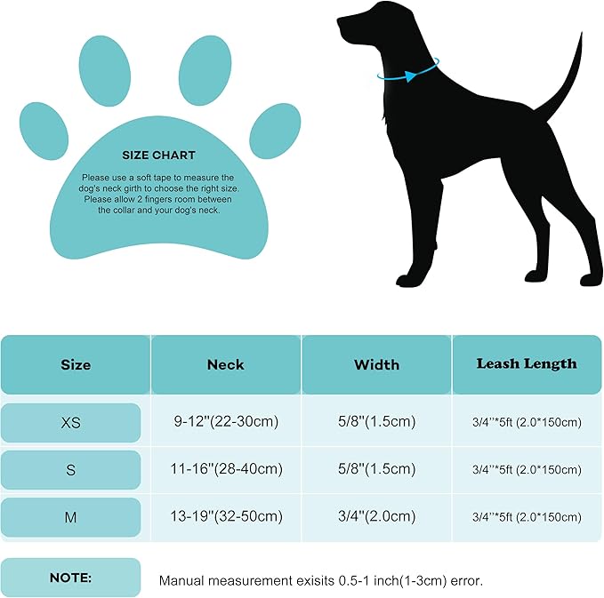 Bling Bow Tie Dog Collar and Leash Set, Cute Teal Boy Dog Collar with Bow and 5ft Leash for Small Medium Dogs Daily Walking or Christmas Holiday (Neck fit 11-16’’)