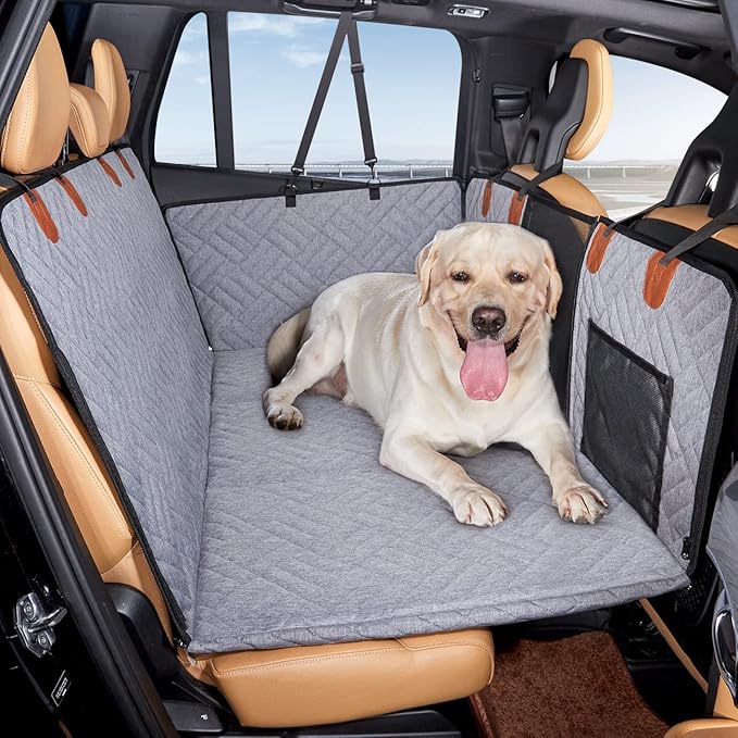 YJGF Back Seat Extender,Dog Seat Cover for Back Seat,Hard Bottom Car Seat Cover for Dogs,Dog Hammock for Car,Back Seat Pet Cover for Dogs(Grey)