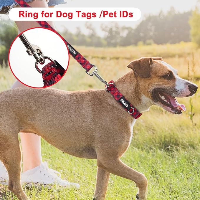 azuza 3 Pack Christmas Nylon Dog Collars Buffalo Check Durable and Comfortable Dog Collars with ID Tag Ring Adjustable for Small Dogs, S (11-16inch)