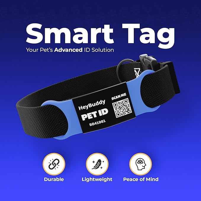 HeyBuddy® Slide Series - QR Code Smart Pet Tags for Dogs & Cats, Personalized Pet Tag Stores Multiple Information, Includes Passive Location Tracking, Real-Time Notification & Community Alerts