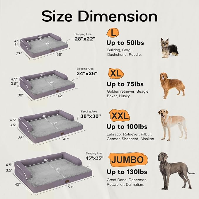 Orthopedic Large Dog Bed Washable, Orthopedic Dog Beds with Egg Foam Support, Removable, Machine Washable Plush Cover and Non-Slip Bottom for XXLarge Extra Large Dogs - Purple Dog Bed