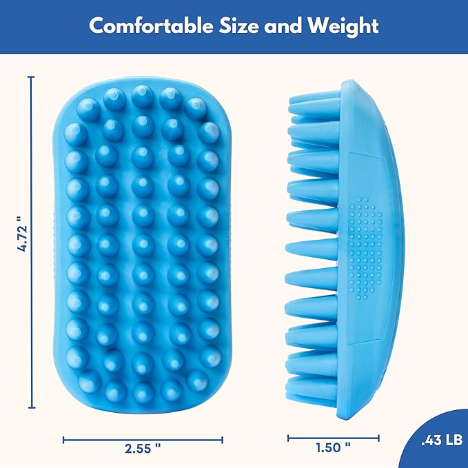 Rubber Curry Brush Dog for Short Haired Dogs - Soft & Gentle Deshedding Brush - Use Wet as Bath Brush or Dry for Grooming Loose Hair