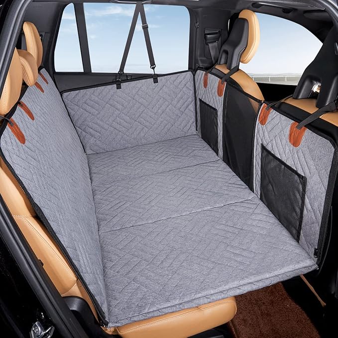 YJGF Back Seat Extender,Dog Seat Cover for Back Seat,Hard Bottom Car Seat Cover for Dogs,Dog Hammock for Car,Back Seat Pet Cover for Dogs(Grey)