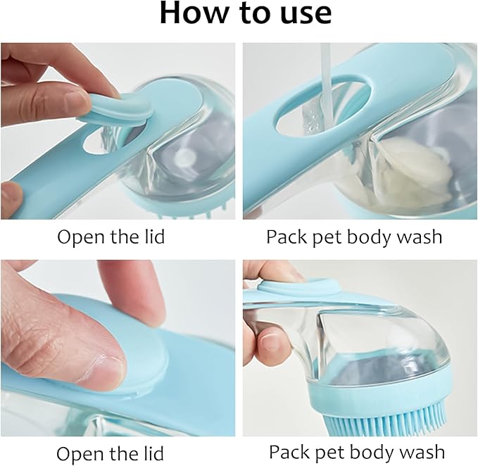 (6 Pcs) ELEGX Pet Grooming Bath Massage Brush with Soap and Shampoo Dispenser Soft Silicone Bristle for Long Short Haired Dogs Cats Shower