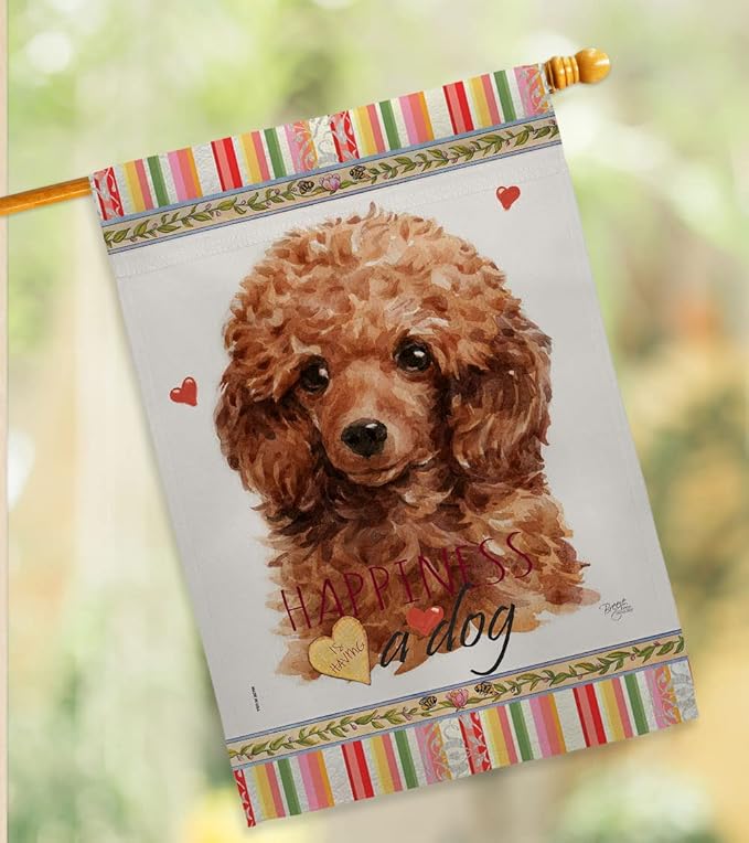Breeze Decor Miniature Poodle Happiness Garden House Flag-Kit Dog Puppy Spoiled Paw Canine Fur Pet Nature Farm Animal Creature Decoration Banner Small Yard Gift Double-Sided, Made in USA