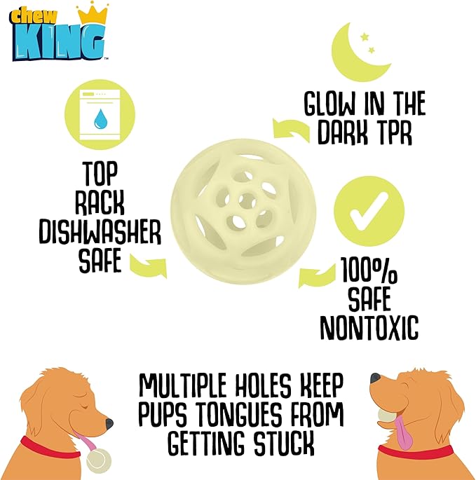 Chew King Glowing Fetch Ball, Dog Ball Toys, Medium 2-Pack Lattice