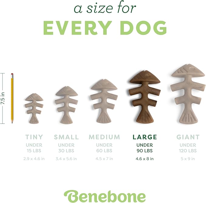 Benebone Fishbone Durable Dog Chew Toy for Aggressive Chewers, Real Fish, Made in USA, Large