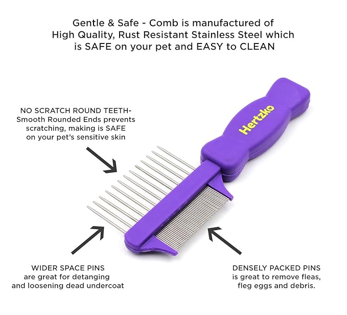 Hertzco Double-Sided Comb Hair Brush & Dog/Cat Grooming Kit - Closely Spaced Metal Pins - Detangling, Dog Combs, & Round Brushes - Hair Comb Tool (Double-Sided)