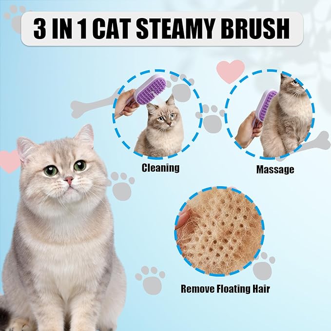 Steam Brush for Cats Dog Fur Misting Brush Rabbit Brush for Shedding Grooming with Charging Cable and Collapsible Handle ALD-002-P (Purple)