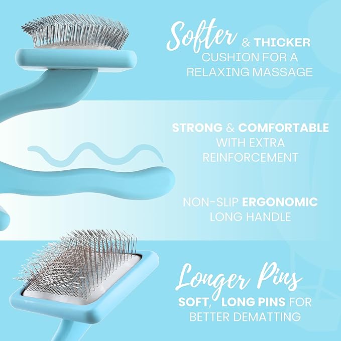 Dog Slicker Brush for Grooming Pet Hair - Best Brushes For Poodle & Golden Doodle - Long Haired Brush For Dogs - Goldendoodle Long Pin Brush For Dematting- Ideal Gift for Pet Groomers