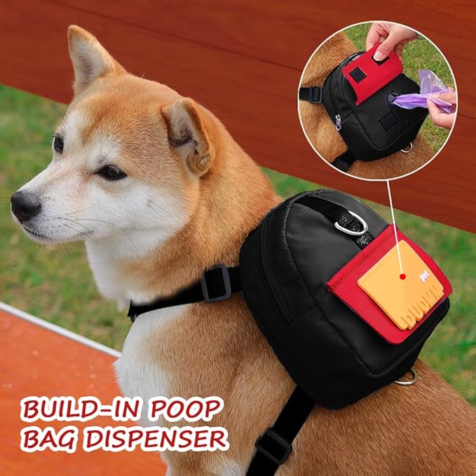 Dog Backpack for Small Dogs to Wear,Cute Pet Puppy Harness Backpacks with Leash Adjustable Dog Self Carrier Bag for Travel Hiking Daily Walking (S, Black)