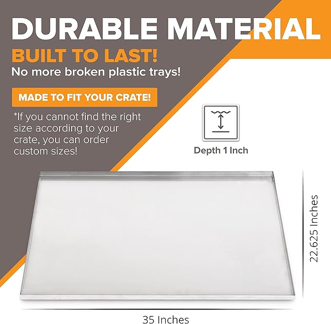 (Stainless Steel, 35" L X 22.625" W X 1") Frisco Metal Replacement Crate Tray for Heavy Duty Single and Double Door Dog Crate Chew Proof Crack Proof Multipurpose Tray