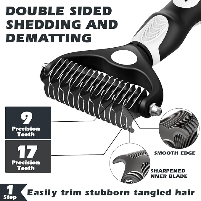 3PCS Dog Brush I Dog Brush for Shedding I Deshedding Dog Brush I Dog Bath Brush I Slicker Brush For Dogs I Dog Comb I Premium Pet Supplies (White Black)