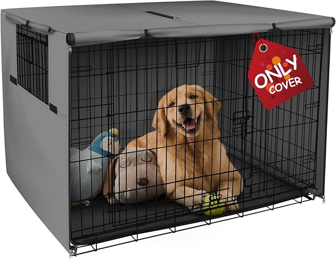 Explore Land 54 inches Dog Crate Cover Heavy Duty Polyester Pet Kennel Sunshade Universal Fit for Wire Cage (Grey)
