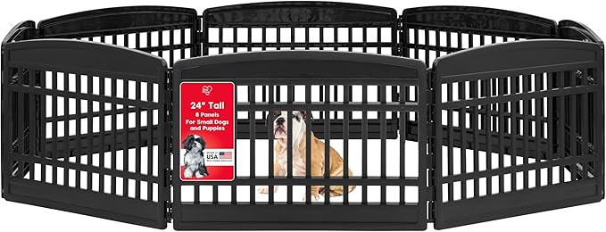 IRIS USA 24" 8-Panel Puppy Playpen, 83.5 x 83.5 x 23.63, Dog Playpen, Dog Play Pen Indoors, Pet Fence, Small Pets, Black