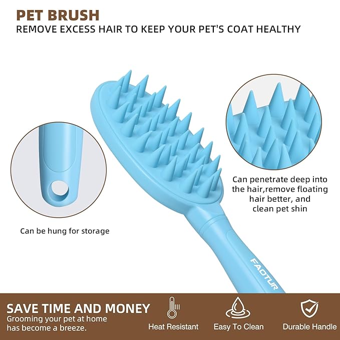 Pet Silicone Shampoo Brush for Long & Short Hair Dogs Cats, Shower Wash Curry Massage Brush (BLUE)