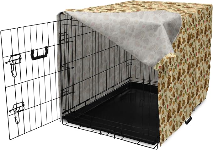 Lunarable Thanksgiving Dog Crate Cover, Special Day Family Dinner Classical Delicious Meal Abundance Harvest, Easy to Use Pet Kennel Cover for Cats & Medium Dogs, 30 Inch, Orange Brown Green