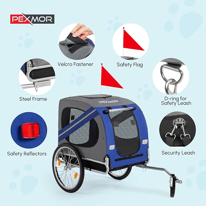 PEXMOR Dog Bike Trailer, Folding Pet Dog Trailer Cart for Bicycle, Bike Cargo Wagon Carrier w/Universal Hitch & 20" Wheel