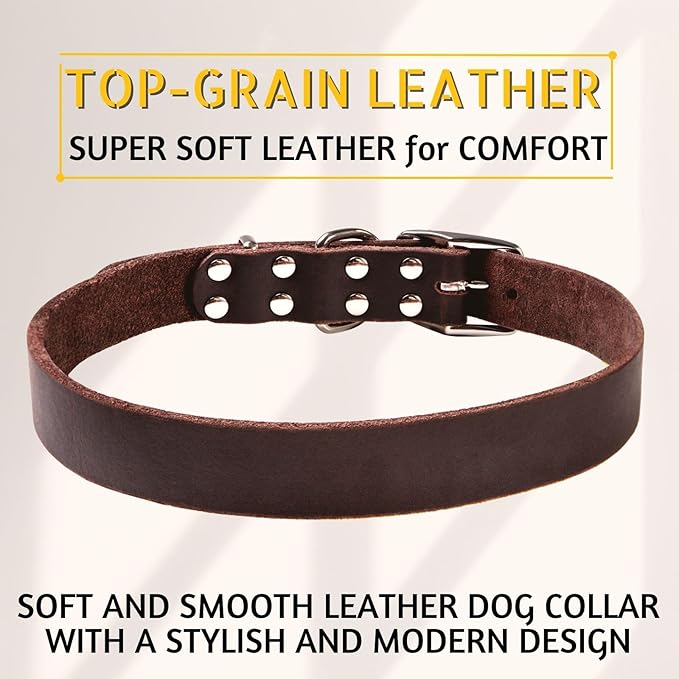 ADITYNA - Leather Dog Collar for Extra-Large Dogs - Heavy Duty Dog Collar for Big Dog Breeds - XL Dog Collar (XL - Neck: 23-28 inches, Brown)