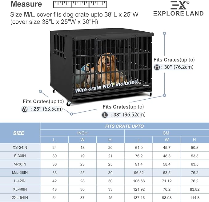 Explore Land 38 inches Dog Crate Cover Heavy Duty Polyester Pet Kennel Sunshade Universal Fit for Wire Cage (Black)