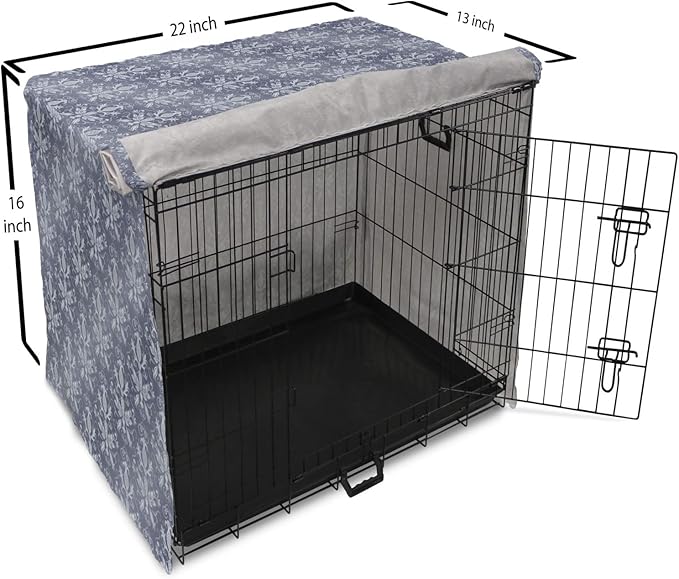 Lunarable Damask Dog Crate Cover, Medieval Repetitive Pattern with Flourish Ornaments, Easy to Use Pet Kennel Cover for Small Dogs Puppies Kittens, 22 Inch, Purpleblue Ceil Blue