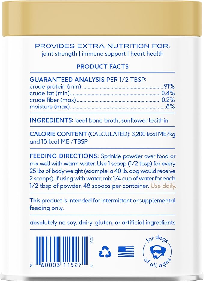 Native Pet Bone Broth for Dogs & Cats 4.75oz - Dog Bone Broth Powder - Dog Food Toppers for Picky Eaters - Cat Broth & Dog Broth - Beef Bone Broth for Cats - Pet Food - Beef Bone Broth Powder for Dogs