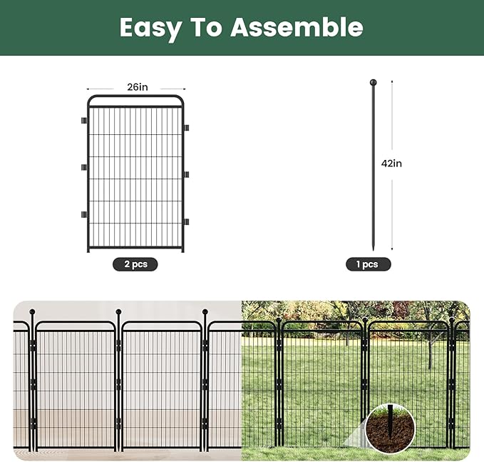 Gardner Pet Dog Playpens, 40" H 2 Add-on Panels for Small/Medium/Large Dogs, Foldable Pet Play Yard Gate Extensions, Pet Playpen, Anti-Rust, Quick Install, Black