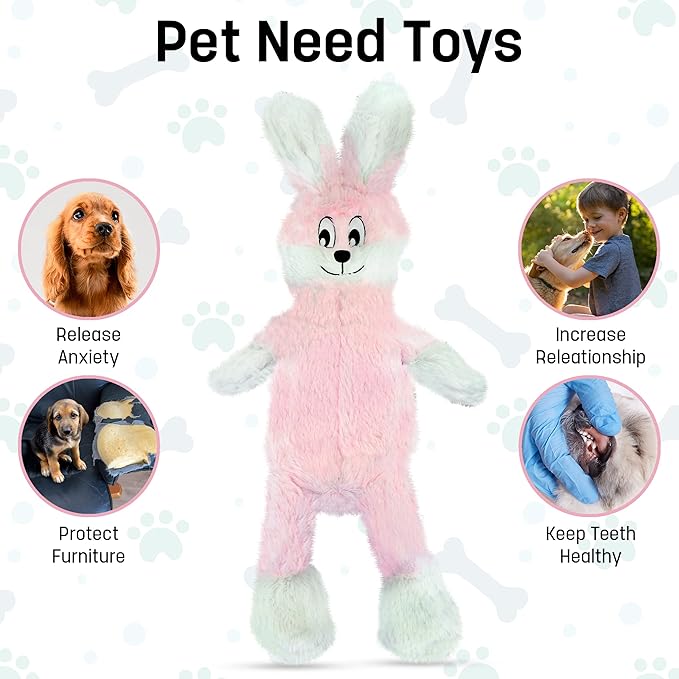 FGA MARKETPLACE Pink Rabbit Dog Toy Flat NO Stuffing NO Squeak, Funny Style Will Entertain Your Dog for Hours, Recommended for Small and Medium Dog 21 INCH Long