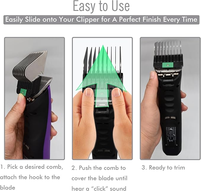 Professional A5 Style Animal Clipper Stainless Steel Color-Coded Snap-on Attachment Guard Guide Comb, 1/8"-1" Compatible with Wahl KM Series Oster A5 Andis Detachable Blade Pet Groomers (#7 - 7/8")