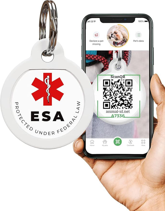 QR Code Pet Tag Service Dog ID - ESA - Emotional Support Service Dog Name Tags (ESA, S)