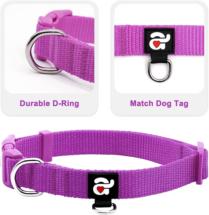 azuza 3 Pack Dog Collars Comfortable and Adjustable Nylon Dog Collars for Large Dogs, L (18-26inch), Pink, Hot Pink and Purple