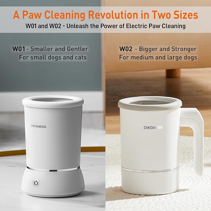 DOGNESS Automatic Dog Paw Cleaner, Rechargeable Paw Washer for Dogs Portable Electric Paw Cleaner Cup for Medium to Large Dogs (White)