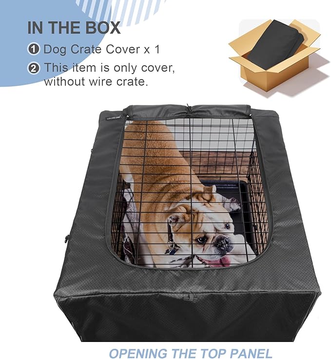 Explore Land Dog Crate Cover for 36 Inches Wire Cage, Heavy-Duty Lattice Pet Kennel Enclosure Compatible with 1 2 3 Doors Standard Metal Cage (Black)