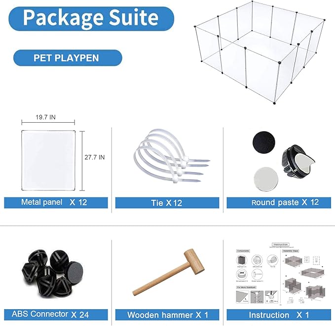 BRIAN & DANY Dog Playpen, Portable Plastic Pet Playpen, Clear Dog Play Pen Acrylic Rabbit Playpen Indoor, 12 Panels Puppy Fence and Guinea Pig for Small Animals- 28 X 20 Inch