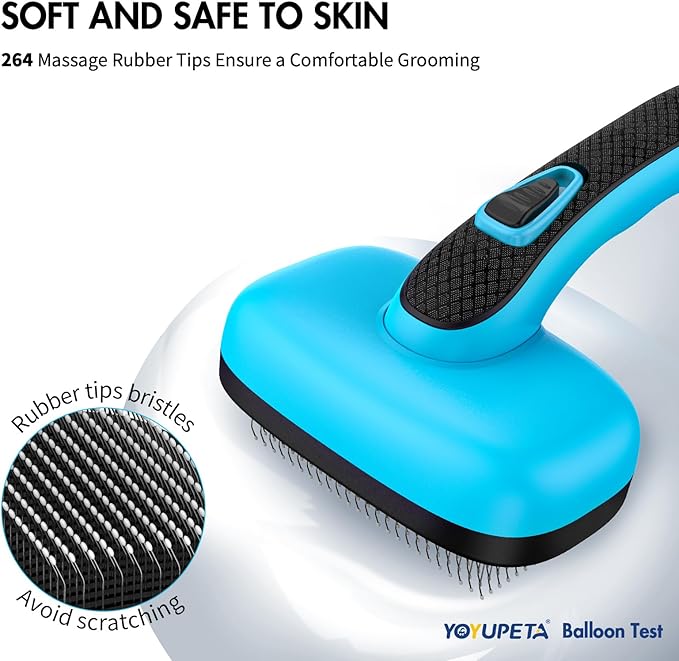 Dog Self Cleaning Slicker Brush for Shedding, Ideal for Short Long Haired Dogs, Including Cat. Removes Loose Fur, Undercoat, Mats, Tangled Hair. Suit for Large Medium Small Animal, Blue