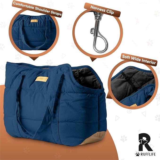 Cozy Plush Pet Carrier Purse - Secure Harness Clip, Lightweight Tote Design for Small Dogs and Puppies (Dark Blue)