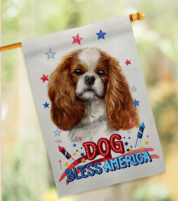 Breeze Decor Patriotic Comforter Spaniel House Flag Set Dog Puppy Spoiled Paw Canine Fur Pet Nature Farm Animal Creature Decoration Banner Small Garden Yard Gift Double-Sided, Made in USA