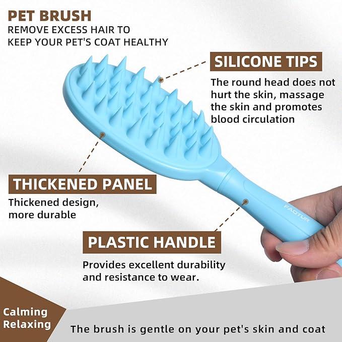 Pet Silicone Shampoo Brush for Long & Short Hair Dogs Cats, Shower Wash Curry Massage Brush (BLUE)