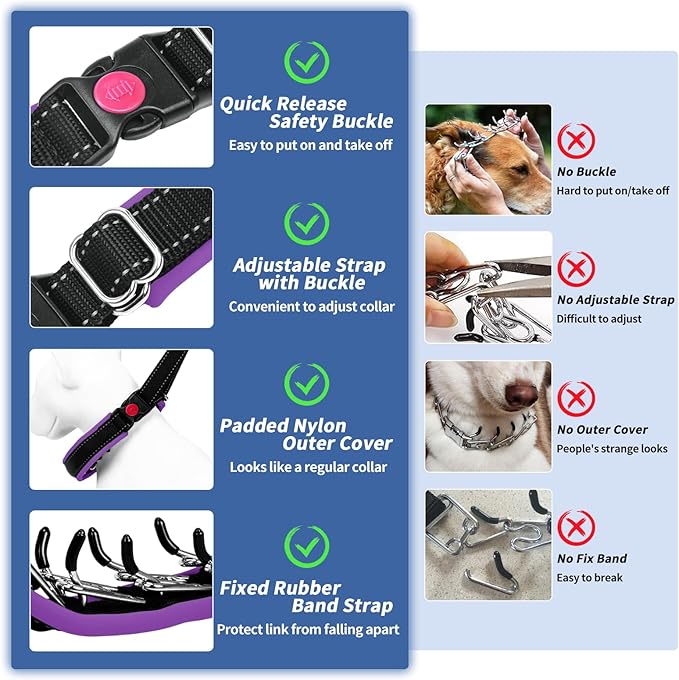 Martingale Collar for Dogs, Heavy Duty Nylon No Pull Dog Collar with Buckle, Adjustable Anti Pull Collar Reflective Slip Collar for Large Medium Small Dog Training Walking M Purple