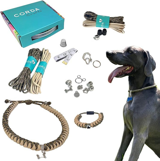 CORDA Crafts - Paracord Kit - Complete Accessories for Making Necklace Dog and Owner Matching Bracelet - Easy Video Tutorial - Waterproof Pet ID Tag Clip Included - X-Large Dog, Army