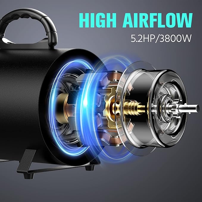 Pet Dryer, 5.2HP/3800W Pet Grooming Dryer with Adjustable Speed and Temperature Control Dog Blow Dryer, Pet Hair Dryer with 3 Nozzle