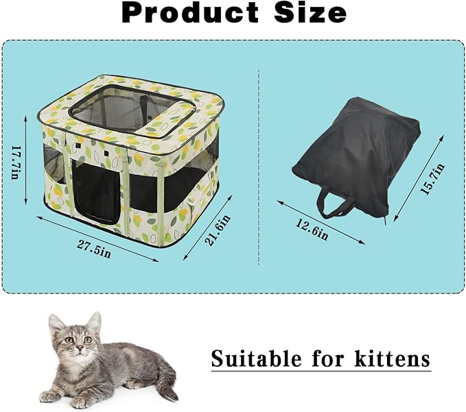 Hamiledyi Small Kitten Playpen Indoor with Top Portable Collapsible Cat Play Pen, Foldable Rectangle Puppy Exercise Kennel, Collapsible Enclosedfor Pet (Green)