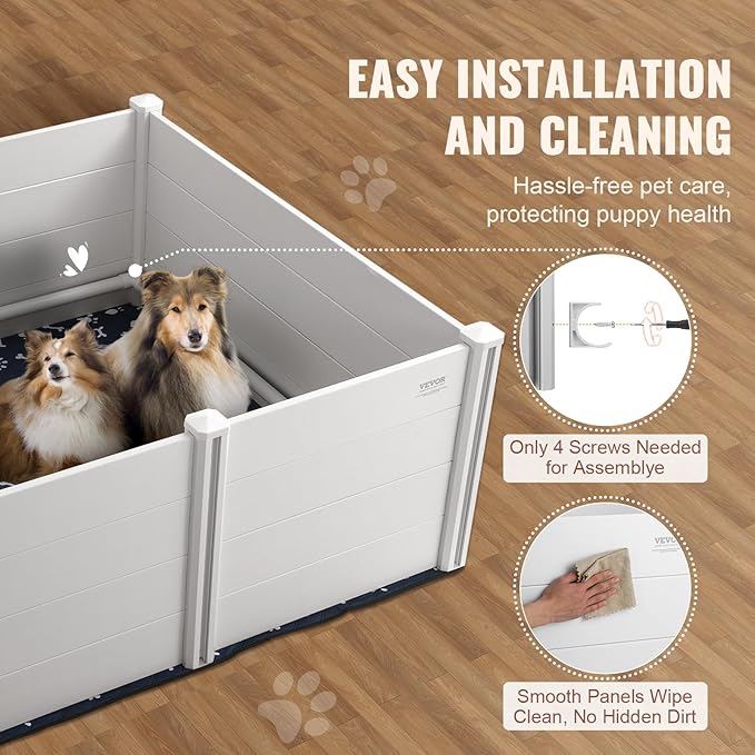 VEVOR Dog, 59.8 x 59.8 x 24.0in Whelping Box for Dogs and Puppies, Whelping Pen for Puppies, Dog Birthing Box with Rails and Washable Pee Pad, Whelping Box for Large Breed Dogs, White